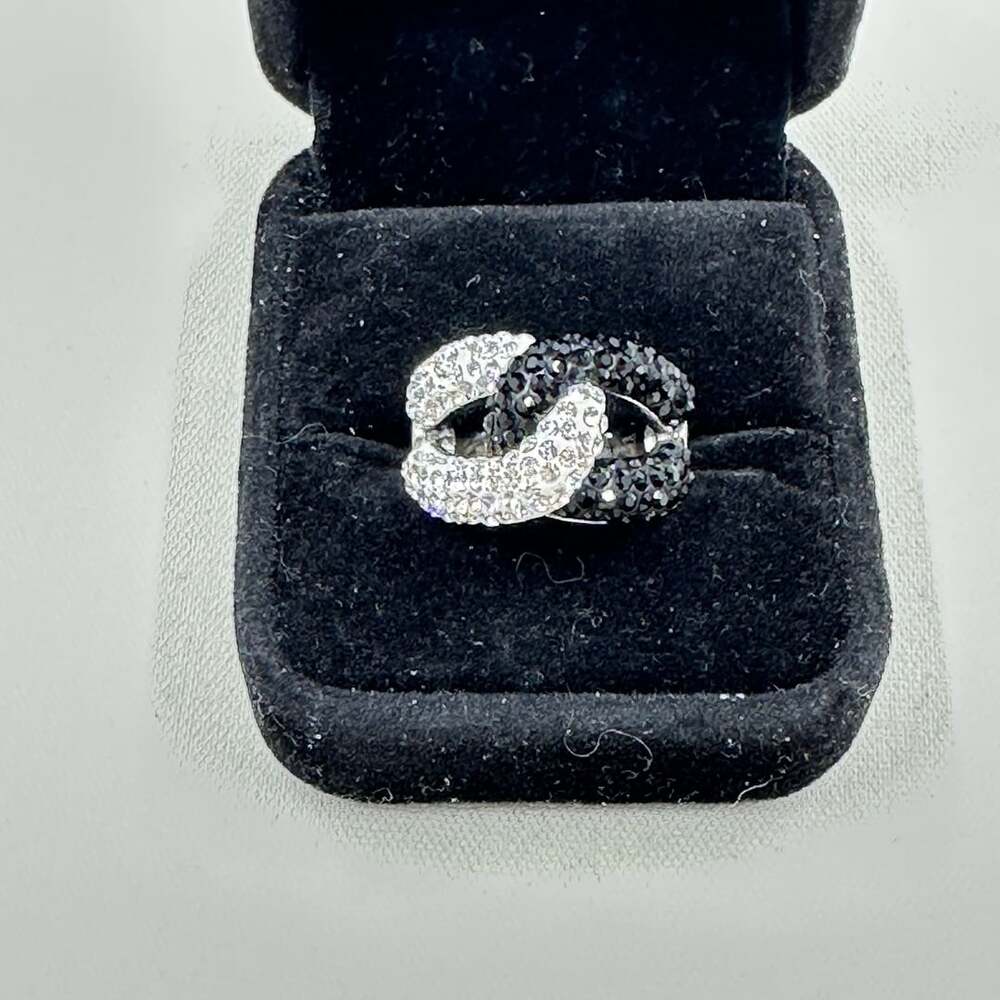 Black and White Crystal Pave Interconnected O-Ring Statement Ring